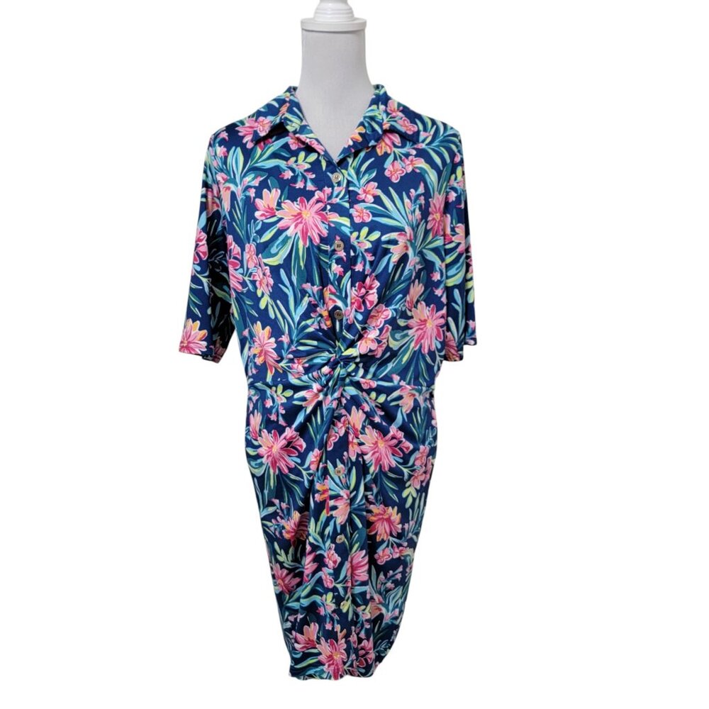 Stella Parker Size XL Elbow Sleeve Sheath Dress, Button Front, Twist Detail
